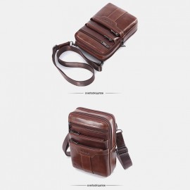 Men Genuine Leather Phone Bag Solid Crossbody Bag