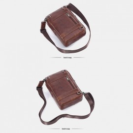 Men Genuine Leather Phone Bag Solid Crossbody Bag