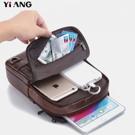 Men Genuine Leather Phone Bag Solid Crossbody Bag