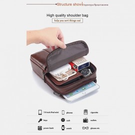 Men Genuine Leather Phone Bag Solid Crossbody Bag