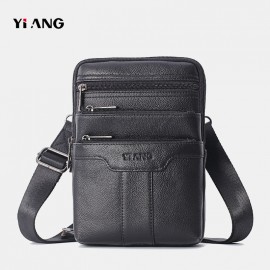 Men Genuine Leather Phone Bag Solid Crossbody Bag