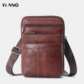 Men Genuine Leather Phone Bag Solid Crossbody Bag