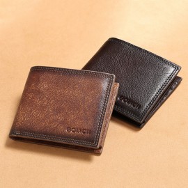 Men Genuine Leather RFID Anti-theft Multi-slot Retro Large Capacity Foldable Card Holder Wallet