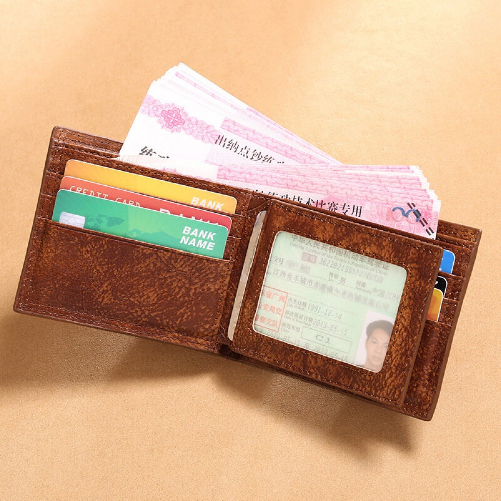 Men Genuine Leather RFID Anti-theft Multi-slot Retro Large Capacity Foldable Card Holder Wallet