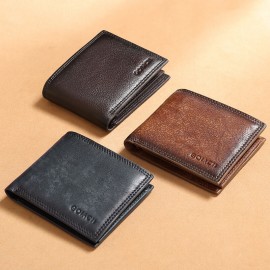 Men Genuine Leather RFID Anti-theft Multi-slot Retro Large Capacity Foldable Card Holder Wallet