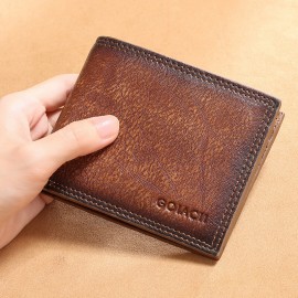 Men Genuine Leather RFID Anti-theft Multi-slot Retro Large Capacity Foldable Card Holder Wallet
