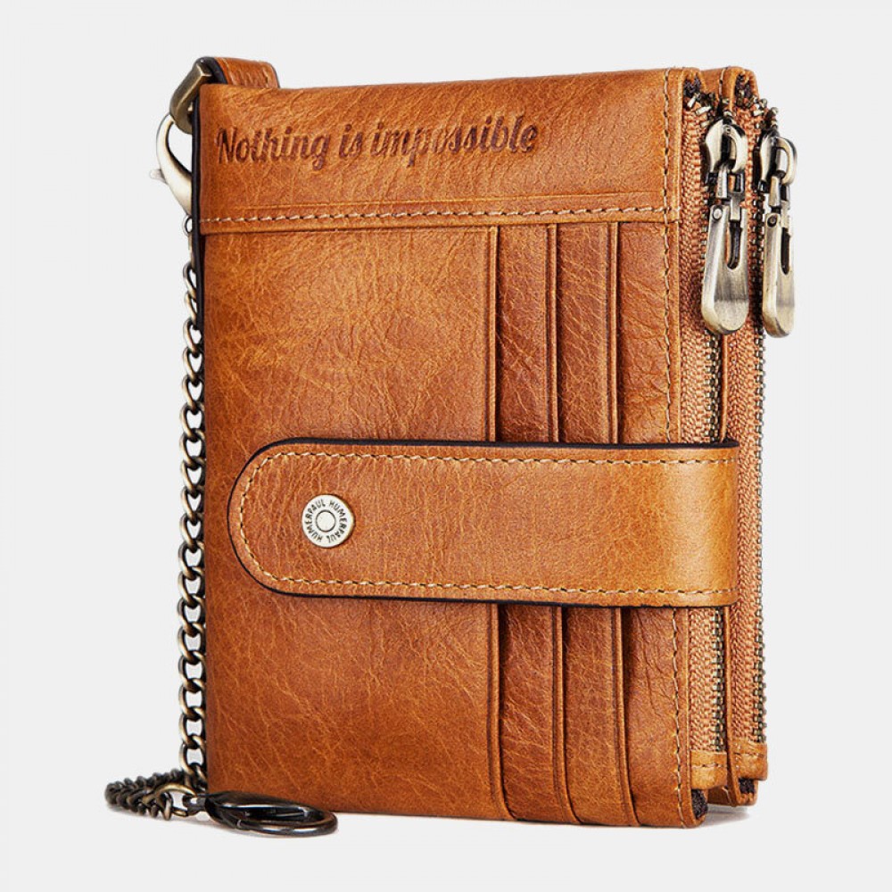 Men Genuine Leather RFID Chains Multi-slots Retro Large Capacity Foldable Card Holder Coin Wallet