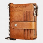 Men Genuine Leather RFID Chains Multi-slots Retro Large Capacity Foldable Card Holder Coin Wallet
