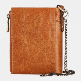 Men Genuine Leather RFID Chains Multi-slots Retro Large Capacity Foldable Card Holder Coin Wallet