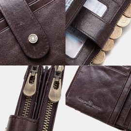 Men Genuine Leather RFID Chains Multi-slots Retro Large Capacity Foldable Card Holder Coin Wallet