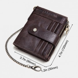 Men Genuine Leather RFID Chains Multi-slots Retro Large Capacity Foldable Card Holder Coin Wallet