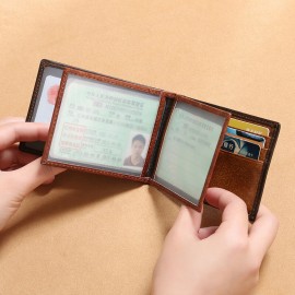 Men Genuine Leather RFID Retro Foldable Card Holder Bag Wallet