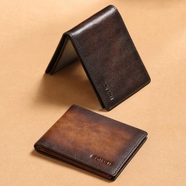 Men Genuine Leather RFID Retro Foldable Card Holder Bag Wallet