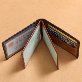 Men Genuine Leather RFID Retro Foldable Card Holder Bag Wallet