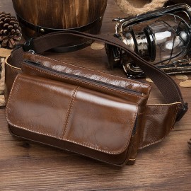 Men Genuine Leather Retro Crossbody Bag Chest Bag Sling Bag
