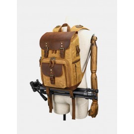 Men Genuine Leather Retro Waterproof Breathable Camera Bag Backpack
