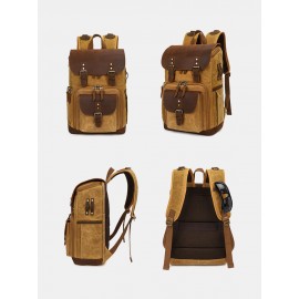Men Genuine Leather Retro Waterproof Breathable Camera Bag Backpack