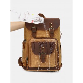 Men Genuine Leather Retro Waterproof Breathable Camera Bag Backpack