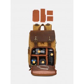 Men Genuine Leather Retro Waterproof Breathable Camera Bag Backpack