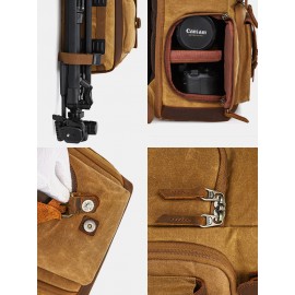 Men Genuine Leather Retro Waterproof Breathable Camera Bag Backpack