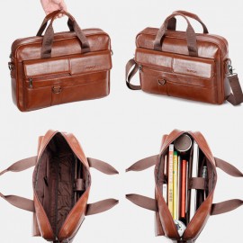 Men Genuine Leather Vintage Large Capacity Crossbody Bag Handbag