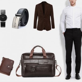 Men Genuine Leather Vintage Large Capacity Crossbody Bag Handbag