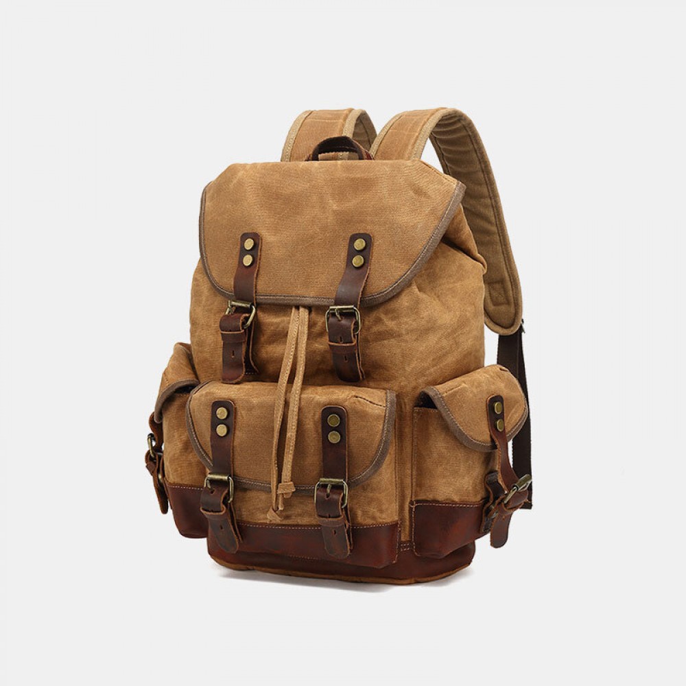 Men Genuine Leather Waterproof Wear-resistant Outdoor Travel Backpack