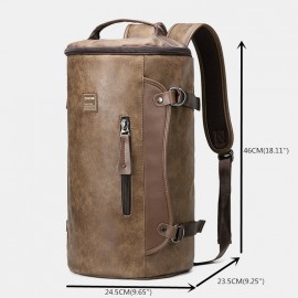 Men Large Capacity Leather Outdoor Travel Backpack Bucket Bag