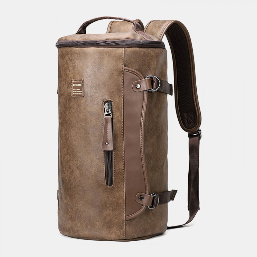 Men Large Capacity Leather Outdoor Travel Backpack Bucket Bag