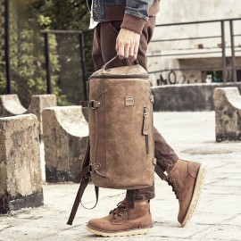 Men Large Capacity Leather Outdoor Travel Backpack Bucket Bag