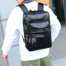 Men Leather 15.6 Inch Vintage Multi-pocket Laptop Bag Backpack