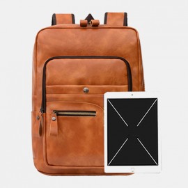 Men Leather 15.6 Inch Vintage Multi-pocket Laptop Bag Backpack