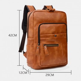 Men Leather 15.6 Inch Vintage Multi-pocket Laptop Bag Backpack