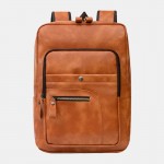 Men Leather 15.6 Inch Vintage Multi-pocket Laptop Bag Backpack