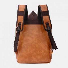 Men Leather 15.6 Inch Vintage Multi-pocket Laptop Bag Backpack