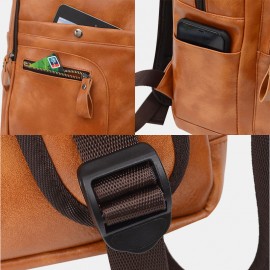 Men Leather 15.6 Inch Vintage Multi-pocket Laptop Bag Backpack