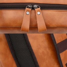 Men Leather 15.6 Inch Vintage Multi-pocket Laptop Bag Backpack