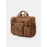 Men Leather Briefcase 14 Inch Soft Genuine Leather Multifuntion Laptop Messenger Bag
