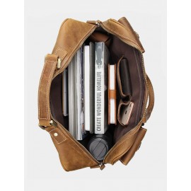 Men Leather Briefcase 14 Inch Soft Genuine Leather Multifuntion Laptop Messenger Bag