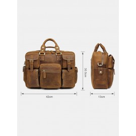 Men Leather Briefcase 14 Inch Soft Genuine Leather Multifuntion Laptop Messenger Bag
