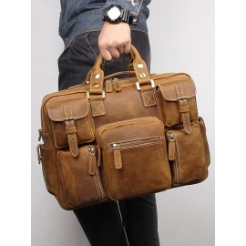 Men Leather Briefcase 14 Inch Soft Genuine Leather Multifuntion Laptop Messenger Bag