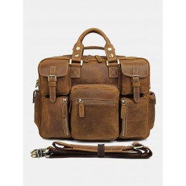 Men Leather Briefcase 14 Inch Soft Genuine Leather Multifuntion Laptop Messenger Bag