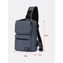 Men Nylon Earphone Hole Waterproof Large Capacity Chest Bag Shoulder Bag Crossbody Bag