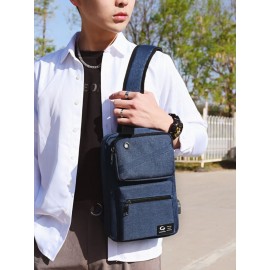Men Nylon Earphone Hole Waterproof Large Capacity Chest Bag Shoulder Bag Crossbody Bag