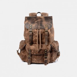 Men Oil Wax Waterproof Wear-resistant Outdoor Travel Backpack