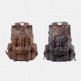 Men Oil Wax Waterproof Wear-resistant Outdoor Travel Backpack