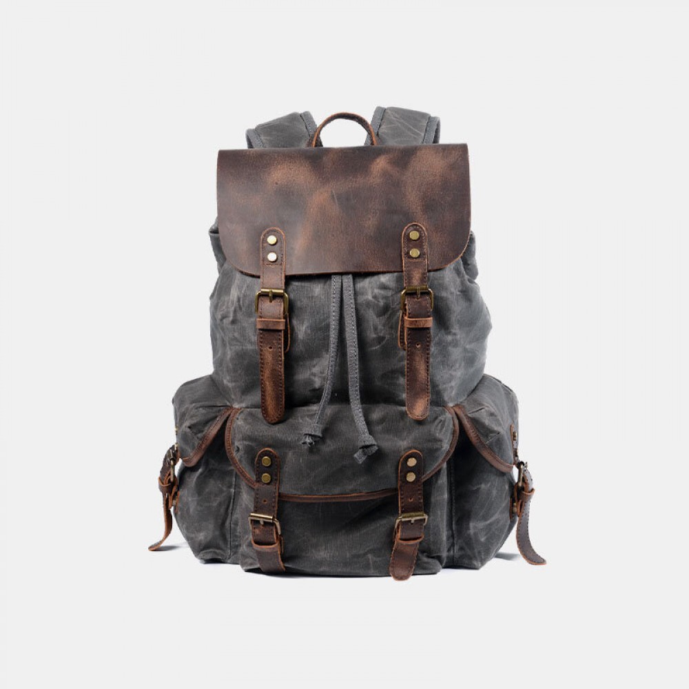 Men Oil Wax Waterproof Wear-resistant Outdoor Travel Backpack