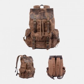 Men Oil Wax Waterproof Wear-resistant Outdoor Travel Backpack
