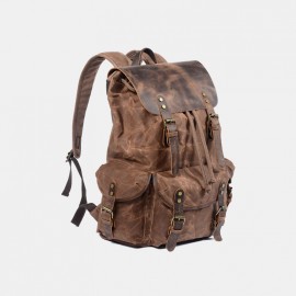 Men Oil Wax Waterproof Wear-resistant Outdoor Travel Backpack