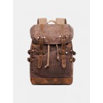 Men Outdoor Waterproof Genuine Leather Canvas Patchwork Retro Hiking Backpack